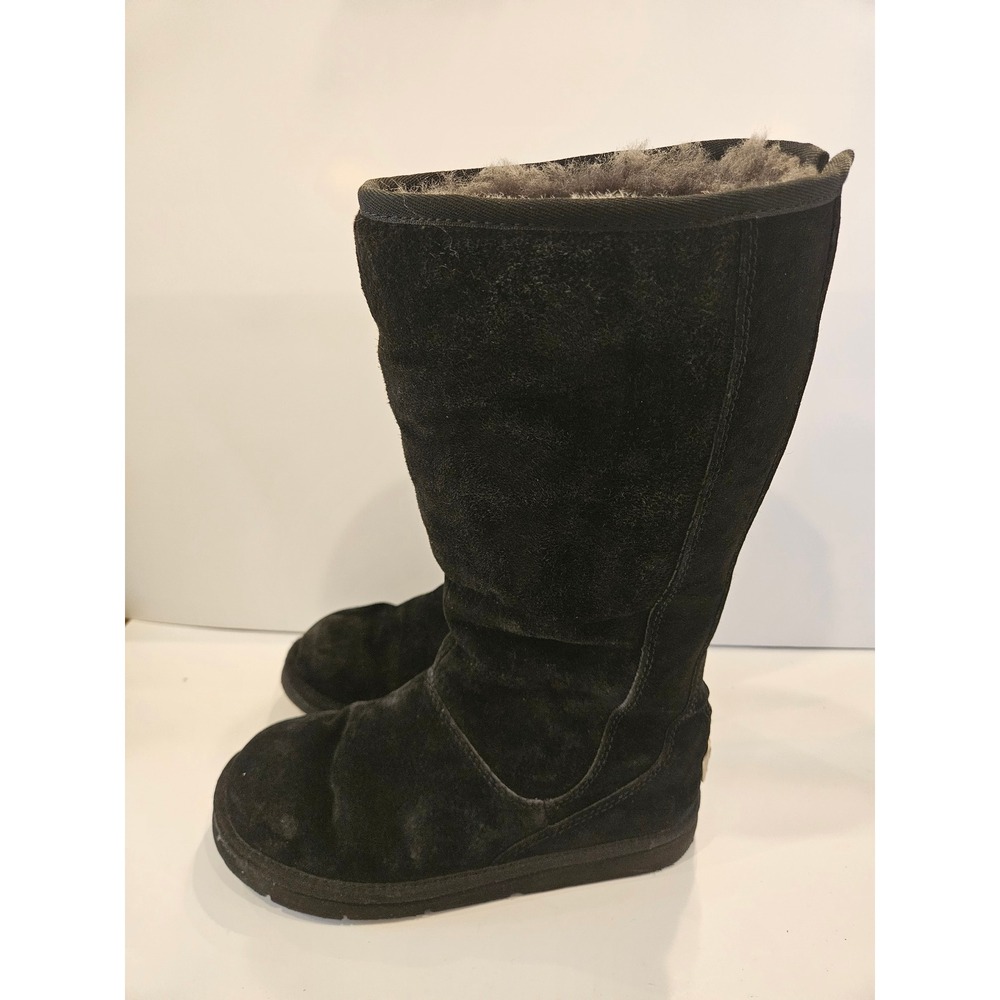 UGG Knightsbridge Black Suede Shearling Tall Zip‎ Boots Womens Size 6 &7